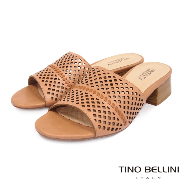【TINO BELLINI 貝里尼】巴西進口氣質沖孔中低跟拖鞋FRV0001(棕)