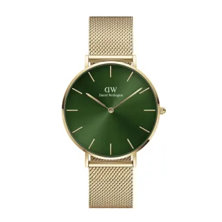 【Daniel Wellington】DW 手錶  Petite Emerald 36mm幻彩森林綠米蘭金屬錶-香檳金框(DW00100481)