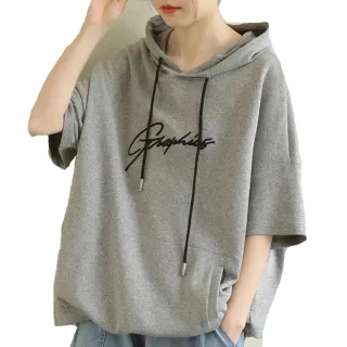 【ACheter】韓版大碼英文字母印花連帽棉質寬鬆T恤上衣#109408現貨+預購(2色)