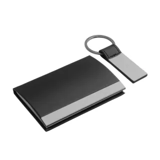 【REFLECTS】鑰匙圈+磁性皮革名片盒2件 黑(證件夾 卡夾)