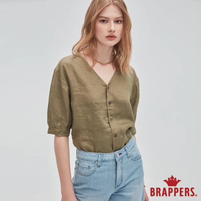 【BRAPPERS】女款 短版打褶澎袖襯衫(綠)