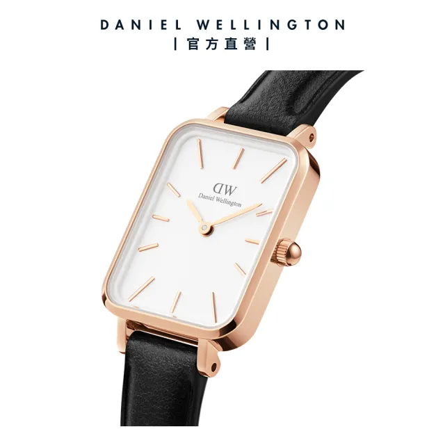 【Daniel Wellington】DW 手錶 Quadro Sheffield 20x26mm經典黑真皮皮革小方錶(兩色 DW00100434)