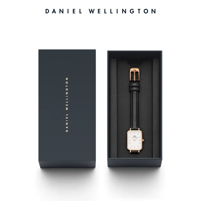 【Daniel Wellington】DW 手錶  Quadro Sheffield 20x26mm經典黑真皮皮革小方錶(兩色 DW00100434)