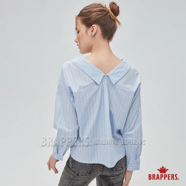 【BRAPPERS】女款 典雅西裝領條紋襯衫(淺藍白條)
