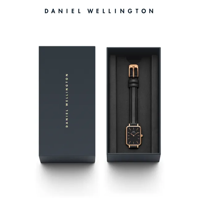 【Daniel Wellington】DW 手錶 Quadro Sheffield 20x26mm經典黑真皮皮革小方錶(兩色 DW00100435)