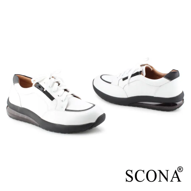 【SCONA 蘇格南】全真皮 舒適減壓氣墊休閒鞋(白色 1281-2)