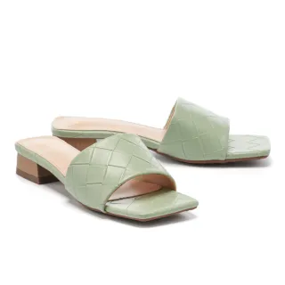 【MODA Luxury】氣質風尚編織質感一字方頭低跟拖鞋(綠)