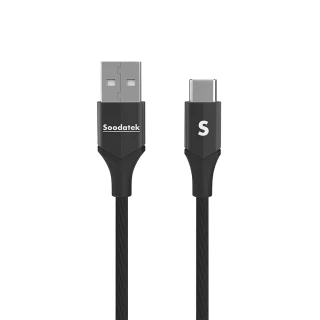 【Soodatek】Type-C to USB V型鋁殼高彈絲編織充電傳輸線0.3M(SUC2-AL030VBL/ SUC2-AL030VBU)
