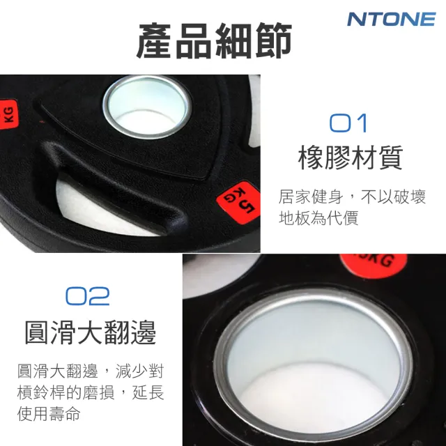 【NTONE】三孔包膠槓片2.5KG x2片(5cm奧桿專用 三孔設計方便拿取)