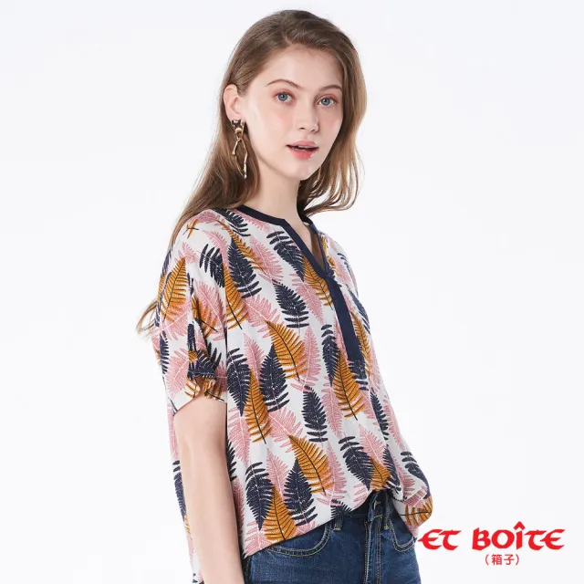 【BLUE WAY】女款 滿版飄葉半開襟 襯衫-ET BOITE 箱子