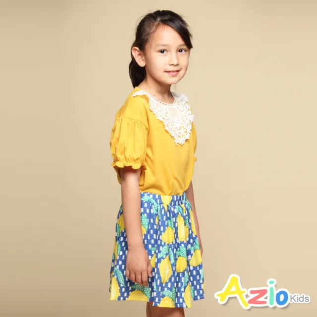 【Azio Kids 美國派】女童 短裙 滿版黃色檸檬印花短裙附安全褲(藍)