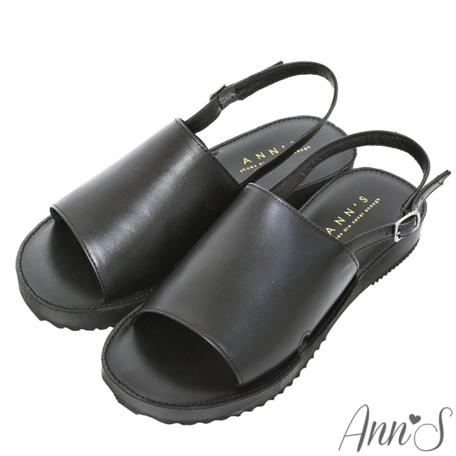 【Ann’S】簡單模樣-柔軟綿羊皮一字寬帶平底涼鞋-版型偏小(黑)