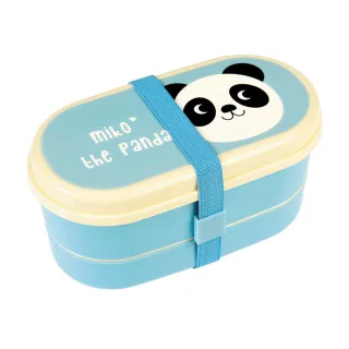 【Rex LONDON】餐具+雙層兒童便當盒 熊貓(環保餐盒 保鮮盒 午餐盒 飯盒)