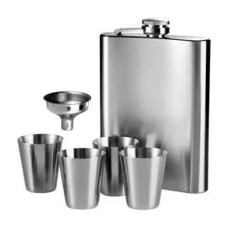 【Premier】英國 酒杯4入+隨行酒壺 銀235ml  / 隨身酒瓶 攜帶酒壺 春節禮品 年末送禮