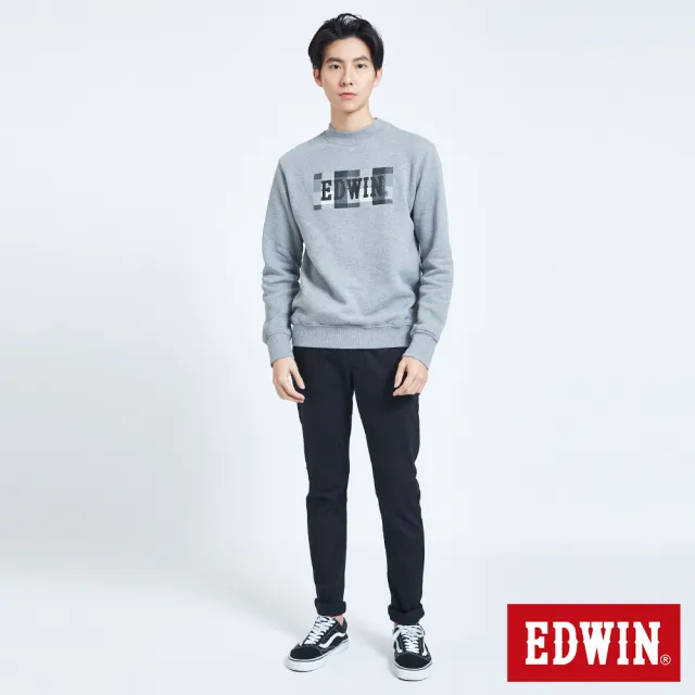 【EDWIN】男裝 EDGE皮邊雙袋窄管牛仔褲(黑色)