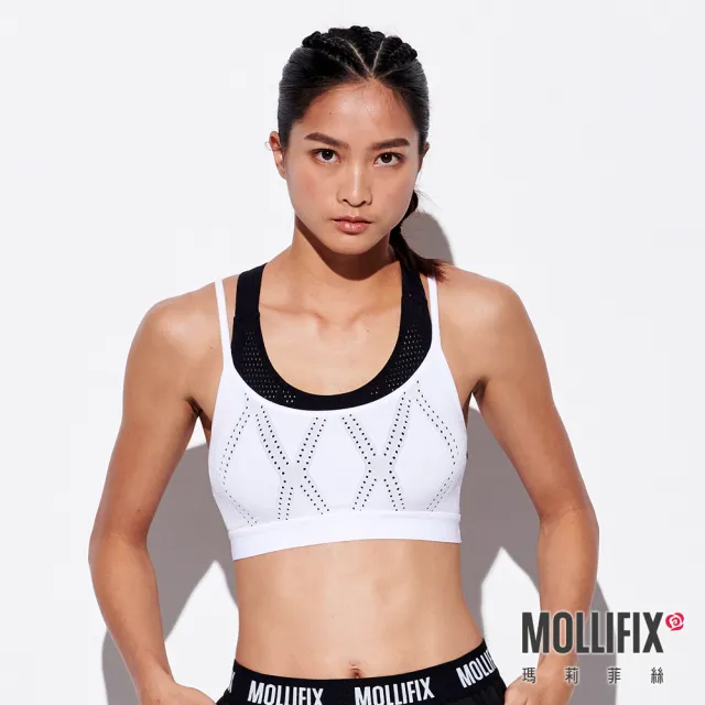 【Mollifix 瑪莉菲絲】A++雙層包覆運動BRA、瑜珈服、無鋼圈、運動內衣(白+黑)