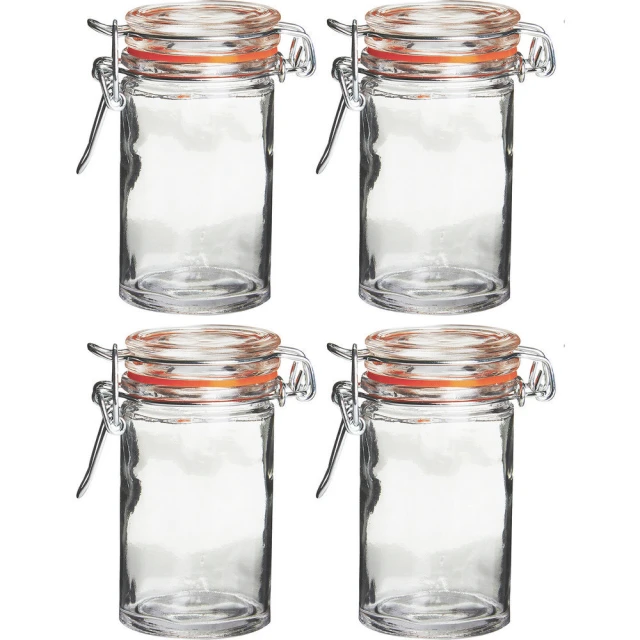 【Premier】扣式玻璃密封罐4入 橘60ml(保鮮罐 咖啡罐 收納罐 零食罐 儲物罐)