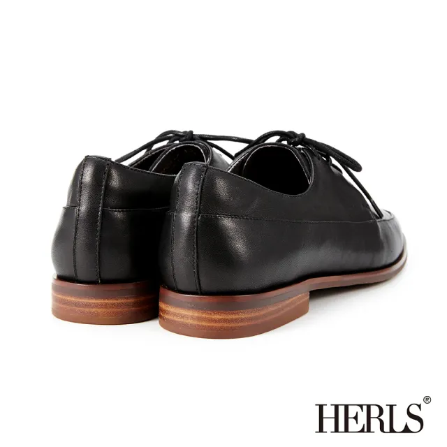 【HERLS】牛津鞋-全真皮簡約拼接德比鞋牛津鞋(黑色)
