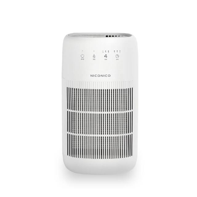  NICONICO NI-DC1004 除濕清淨機，配備HEPA濾網，提供高效除濕與空氣清淨功能，適合5~10坪空間使用。機身尺寸190x190x330mm，重量僅2.7kg，45dB低噪音運作，消耗電功率45W，支援110V電源。白色系設計，微電腦電子式除濕，定時功能方便操作，水箱容量1L以下，無連續排水，產地中國，保固1年。理想選擇，快速除濕並改善室內空氣品質！ 