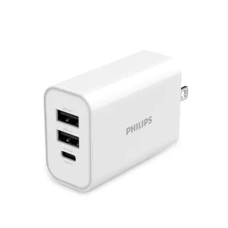 【Philips 飛利浦】32W TypeC USB PD/QC 3孔 快充充電器(DLP4327C)