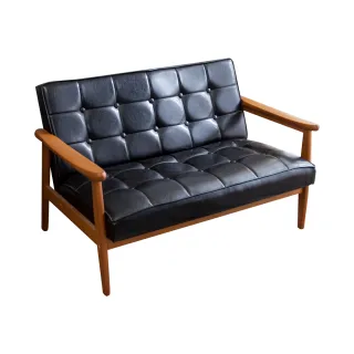 【BODEN】布蘭頓實木黑色皮沙發雙人椅/二人座
