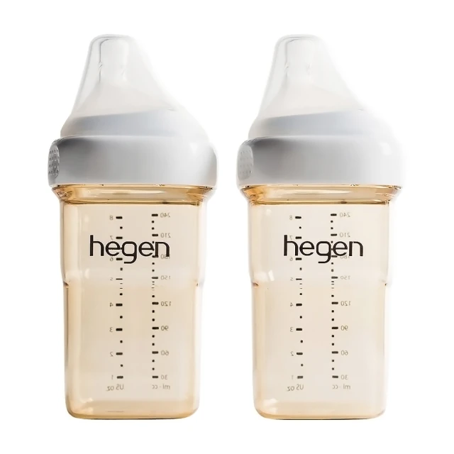 【hegen】金色奇蹟PPSU多功能方圓型寬口奶瓶 240ml(雙瓶組 x 中速奶嘴)