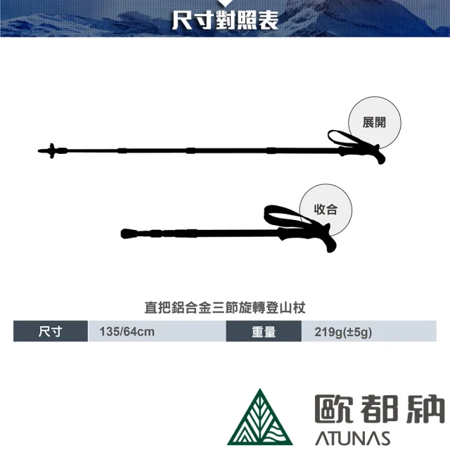 【ATUNAS 歐都納】直把鋁合金三節旋轉登山杖(A1WSCC02N黑紅/輕量/握感佳/戶外/行走輔助*)