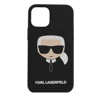 【KARL LAGERFELD 卡爾】老佛爺 Iphone12 個性LOGO公仔手機套(黑 5.4吋)