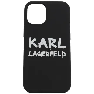 【KARL LAGERFELD 卡爾】老佛爺 Iphone12 個性字母LOGO手機套(黑 5.4吋)