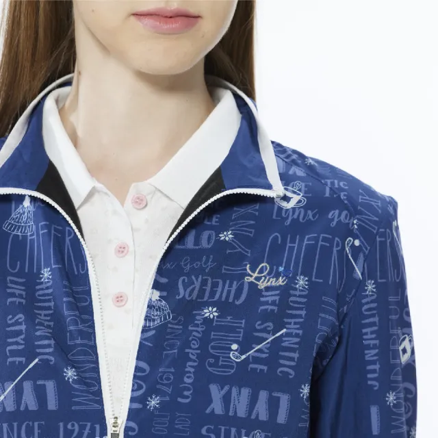 【Lynx Golf】女款吸排功能TRICOT刷毛Lynx字樣印花長袖外套(深藍色)