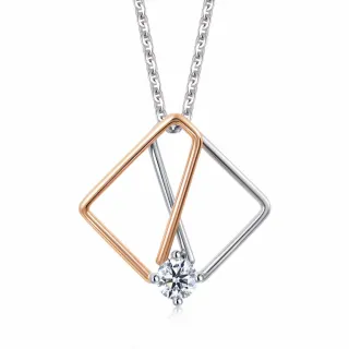 【點睛品】Daily Luxe 18分 幾何方形 18K雙色金鑽石吊墜
