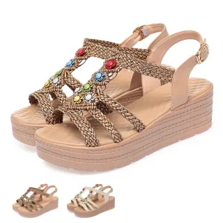 【J&H collection】波西米亞風編織鏤空透氣涼鞋(現+預  米色 / 駝色)