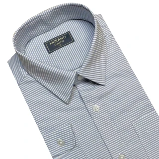 【MURANO】SLIM FIT 長袖襯衫-淺灰橫條(台灣製、現貨、俢身、橫條)