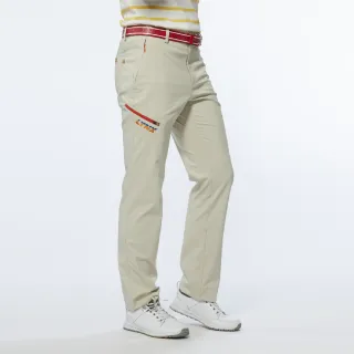 【Lynx Golf】男款日本布料透濕防潑水拉鍊大腿口袋設計平口休閒長褲(卡其色)