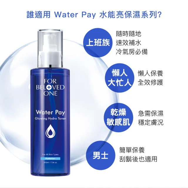 【For Beloved One 寵愛之名】Water Pay 水能亮保濕精華水200ml 買一送一(二裂酵母/油水平衡/噴霧化妝水)