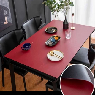 【JEN】北歐風可剪裁雙面素色皮革餐桌巾桌布茶几墊免洗桌墊80*140cm(黑+紅)