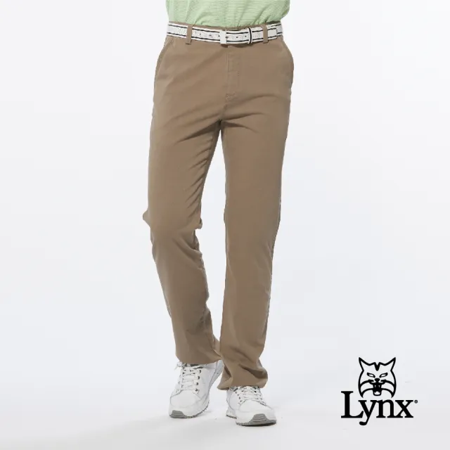 【Lynx Golf】男款彈性舒適經典素面基本款平口休閒長褲(卡其色)