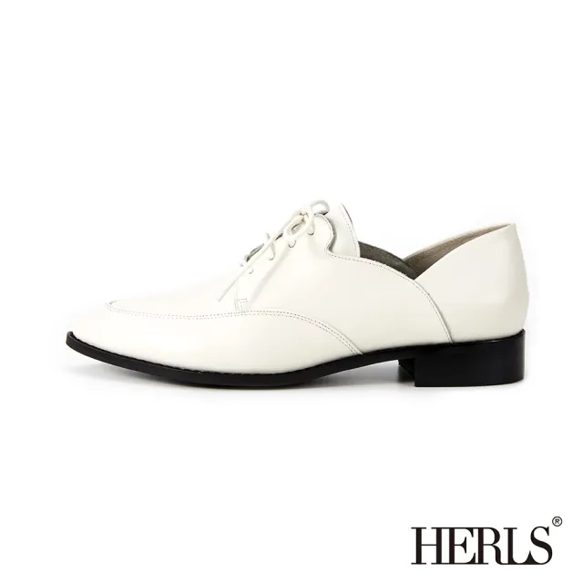 【HERLS】牛津鞋-時髦全真皮側V尖頭德比鞋牛津鞋(灰白色)