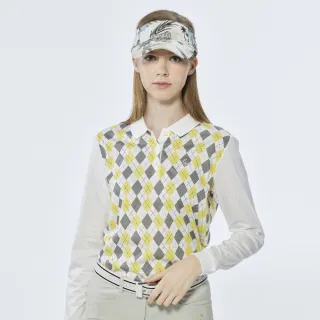 【Lynx Golf】女款純棉雙絲光經典英倫菱格紋路Lynx繡花長袖POLO衫/高爾夫球衫(黃色)