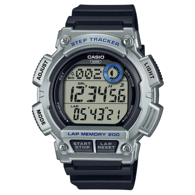 【CASIO 卡西歐】經典大錶面計步器運動休閒錶-黑X灰(WS-2100H-1A2)