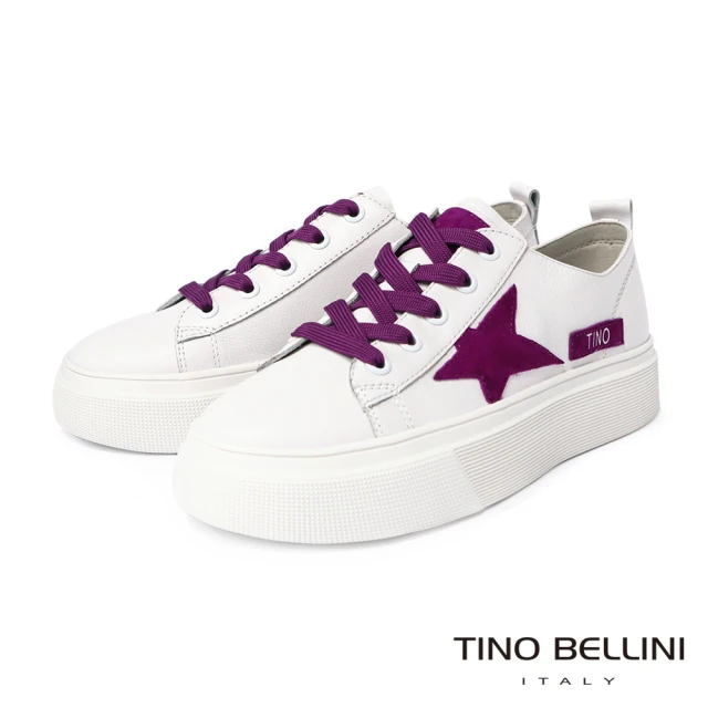 【TINO BELLINI 貝里尼】繽紛鞋帶星芒真皮厚底休閒鞋LB0T0006(紫)