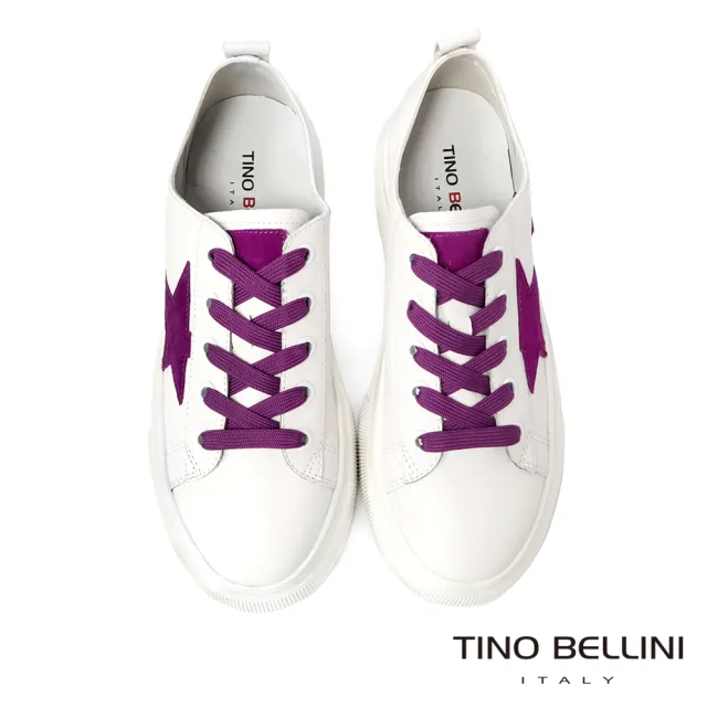 【TINO BELLINI 貝里尼】繽紛鞋帶星芒真皮厚底休閒鞋LB0T0006(紫)