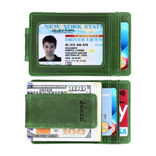 【Kinzd】瘋馬皮防盜證件鈔票夾 綠(卡片夾 識別證夾 名片夾 RFID辨識)