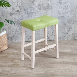 【BODEN】簡約吧檯椅/吧台椅/休閒高腳椅-洗白色+綠色布紋皮革(二入組合-DIY組裝)