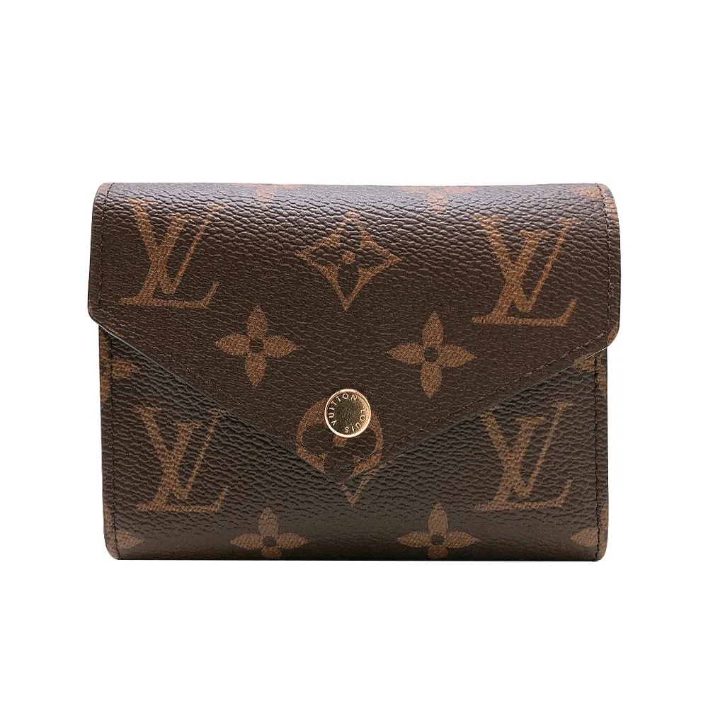 【Louis Vuitton 路易威登】Victorine 帆布印花三折金釦信封短夾(M62472-咖)