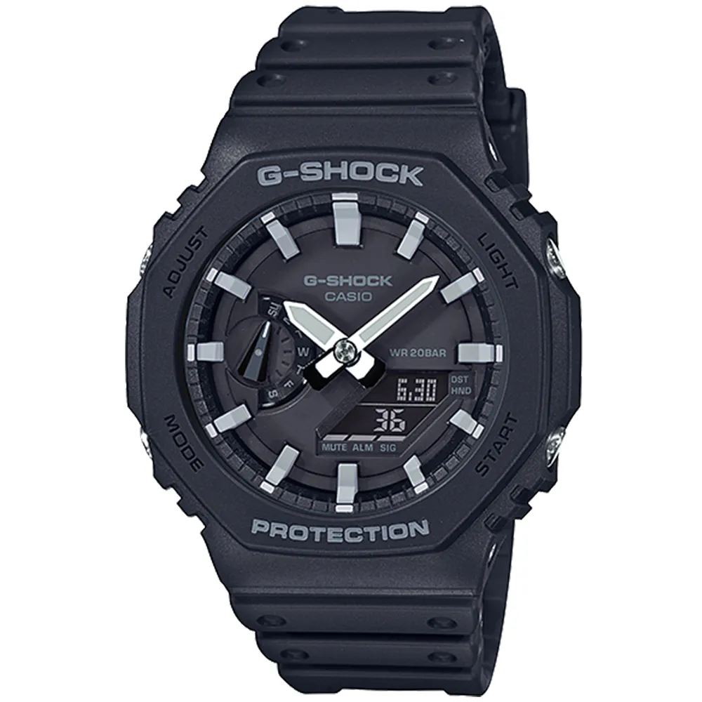 【CASIO 卡西歐】G-SHOCK 八角防護構造雙顯手錶 禮物 開學(GA-2100-1A)