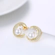 【Aphrodite 愛芙晶鑽】璀璨美鑽月牙珍珠造型耳環(黃金色)