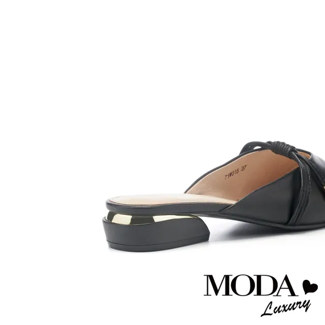 【MODA Luxury】純色羊皮綁帶造型尖頭低跟穆勒拖鞋(黑)