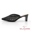 【CUMAR】蕾絲鏤空鑽飾點綴穆勒高跟涼鞋(黑)