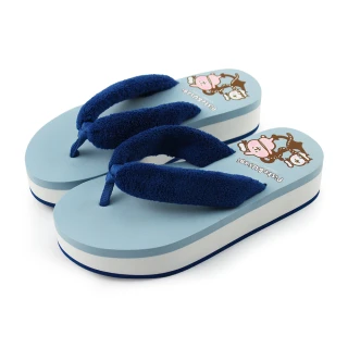 【Paidal】卡娜赫拉的小動物 夏日水手日系類木屐厚底拖鞋(藍色)